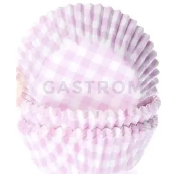 Kuchyňská sůl Košíčky na cupcake, průměr 5 cm, 50 ks bílo- růžová mřížka | HOUSE OF MARIE, HM0190