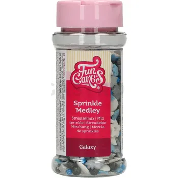 Výroba svíčky Cukrové sypání Medley- mix motivů Galaxy, 50 g, mix bílá, černá, modrá | FUNCAKES, F51135