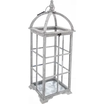 Svícen Lucerna dřevo/kov béžová velká 31x31x91 cm