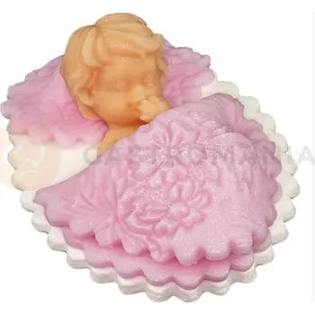 Výroba svíčky Děťátko pod dekou na křtiny, cukrové figurky 8,5 cm, růžová | MAGMART, CH CH M R