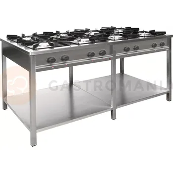 Plynová kartuše Gastronomický plynový sporák 8 hořáků, 1737x900x850 mm s policí, 2x3,4+3x5+2x7+1x9 kW | EGAZ, TG-845.III