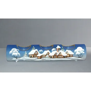 Svícen Svícen, vánoční válec ze skla, na tři svíčky, v modrém dekoru