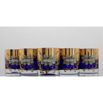 Sklenice Sklenička na whisky set 6 ks cobalt zlacená a smaltovaná - modrá