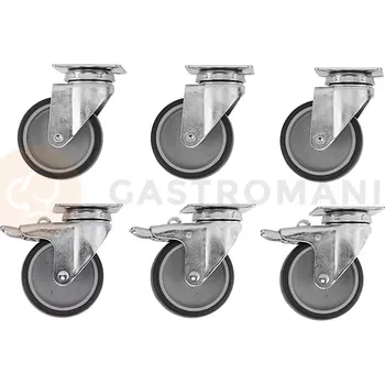 Šest kol o rozměrech 100 mm, z toho 3 s brzdou | ASBER, S6R