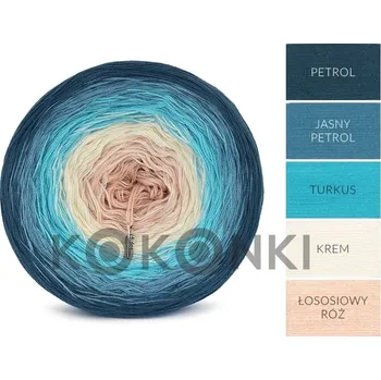 Příze Kokonki Classic B115 Blue jeans - petrolejová, světlá petrolejová, tyrkysová, krémová, lososově růžová