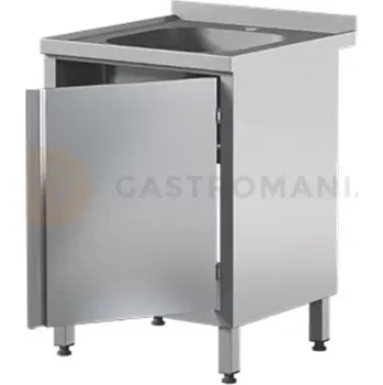 Nerezový dřez Přístěnný nerezový stůl s dřezem a skříňkou 600x600x850 mm | ASBER, STW-66/1-PL-HD