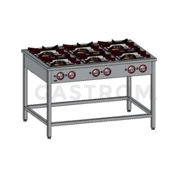 Plynová kartuše Gastronomický plynový sporák 6 hořáků, 1300x900x850 mm se skříňkou, 1x3,4+3x5+2x6,5 kW | EGAZ, TG-632.II
