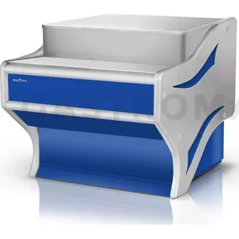 Výdejník vody Pokladní pult nechlazený, rovný s deskou z nerezové oceli "plátno", osvětlením korpusu a podstavci pod nádoby EURO2 1030x1070x910 mm | RAPA, LK-E1 Max