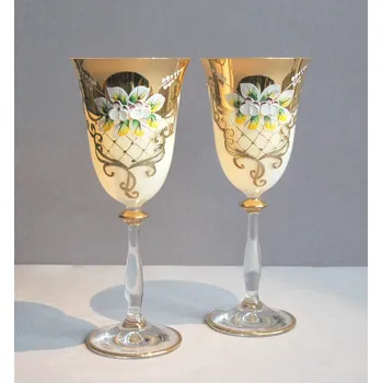 Sklenice Sklenice na víno, 2 ks, zlacené a dekorované, bílé
