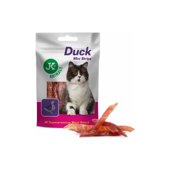 Pamlsek pro kočku JK Animals Meat Snack Cat Duck Mini Strips, masový pamlsek 50 g
