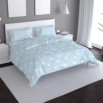 Povlečení Saténové povlečení Měsíčky, hvězdičky a mráčky - Sablio - 140x200 / 90x70