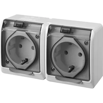 vypínač a zásuvka FAMATEL GALATEA IP44 Zásuvka SCHUKO 2-nás. vodorovná (bílá / kolébka průhledná) 5325-01