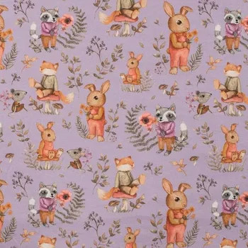 Úplet 22573 lila, králíčci s květy, š.150