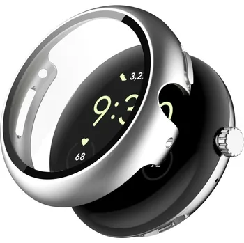 Příslušenství k chytrým hodinkám VSECHNONAMOBIL 61545 PC FULL COVER Plastový kryt se sklem pro Google Pixel Watch / Pixel Watch 2 stříbrný