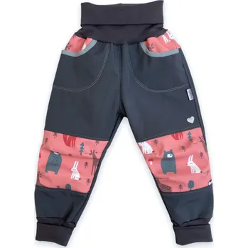 Chlapecké kalhoty Vyrobeniny Dětské softshellové kalhoty s fleecem - růžové se zvířátky 98 - 104