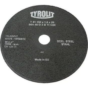 Brusný kotouč Řezací a drážkovací kotouč nevyztužený - TYROLIT 425804 /45174 1233.0015/ - T41 - 100x1x20 mm