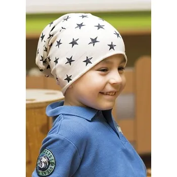 Čepice Úpletová prodloužená čepice Hugo s potiskem hvězd 300478 bílá - 42-45 cm