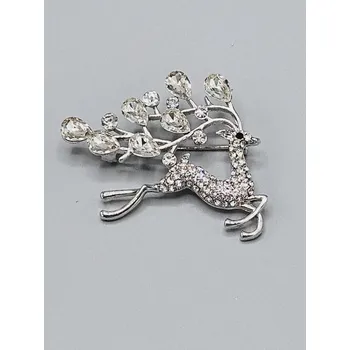 Brož Jelen zdobený štrasem - brož čiré kamínky
