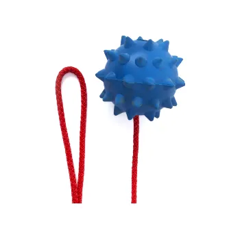 Hračka pro psa JK Animals Míček ježek, hračka z tvrdé gumy 9 cm + šňůra 60 cm