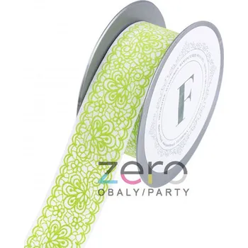 Stuha Stuha tkaná 4 cm x 5 m - bílá se zeleným tiskem