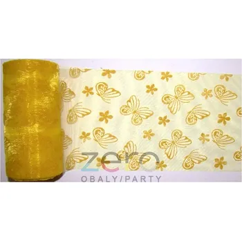 Organza 12 cm x 10 y - žlutá s tiskem motýlků