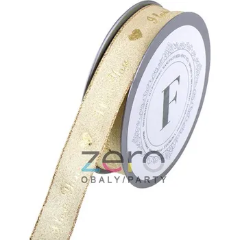 Stuha Stuha tkaná 2 cm x 10 m - zlatá s tiskem I love You