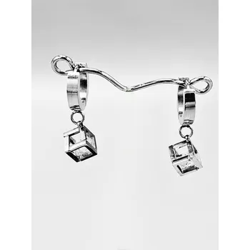 Náušnice Ocelové náušnice - Kruhy s kamínkem v krychli ve stříbrné barvě