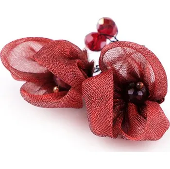 umělá květina Květ na drátku s broušenými korálky hand made - 6 červená