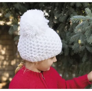 Čepice Dívčí pletená čepice dvojitá s bambulí šedá/vínová; Velikost čepice: UNI
