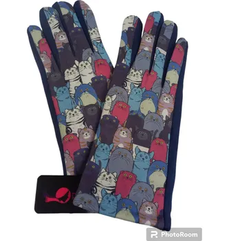 Rukavice Dámské rukavice, barevné kočky,modré