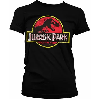 Dámské tričko Jurský Park tričko, Distressed Logo Girly Black, dámské M