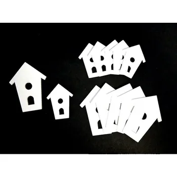 Dřevěná dekorace 5x3,8 cm, 7x5,5 cm - Domečky bílé, 2 velikosti