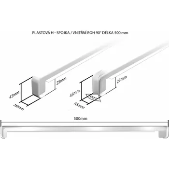 Parapet Plastová H - spojka / vnitřní roh 90° délka 500 mm (k plastovým parapetům STANDARD) Délka krytky: 500 mm - Šedý mramor STANDARD