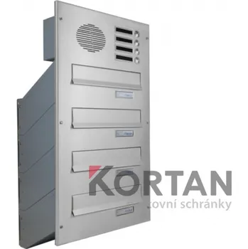 Poštovní schránka 4x poštovní schránka D-041 šikmá k zazdění do sloupku + čelní deska s 4x zvonkem a přípravou pro HM - NEREZ