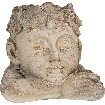 Květináč Šedo-béžový antik květináč hlava chlapce s květy - 20*20*19 cm