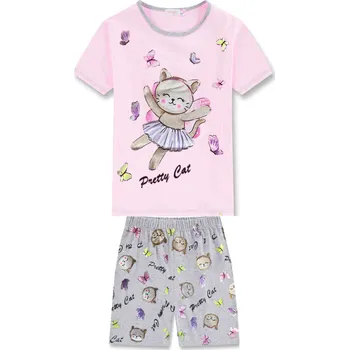 Dívčí pyžamo - KUGO WP0915, světlejší růžová / šedé kraťasy Barva: Růžová světlejší, Velikost: 110