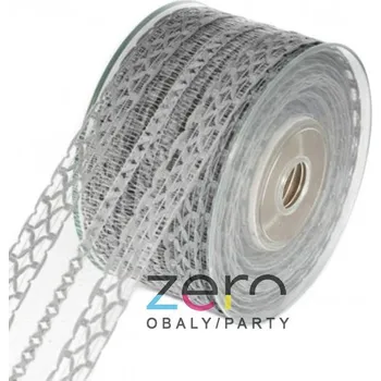 Stuha Stuha tkaná mřížkovaná 6 cm x 10 m - šedá (vzor krajka)
