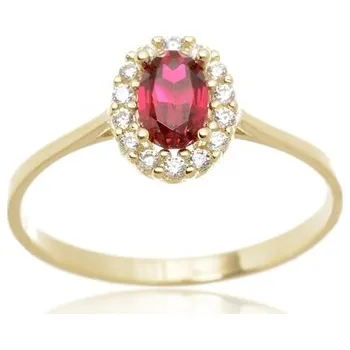 Prsten Dámský zlatý prsten s rubínem a zirkony PR0678F + DÁREK ZDARMA