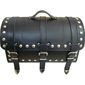 Zavazadlo na motocykl Diablo Moto kožený kufr s nýty pro motocykly chopper (Kožený kufr na nosič moto chopper)