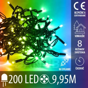 Reklamní LED panel Vánoční led světelný řetěz vnější pro spojování s časovačem + programy - 200led - 9,95m multicolour