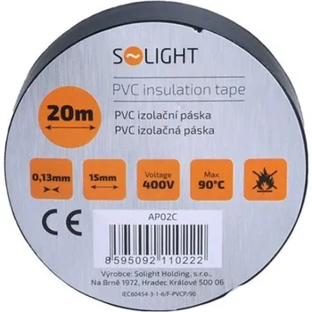 kabelová chránička SOLIGHT Páska izolační 15/20m PVC černá SOLID AP02C