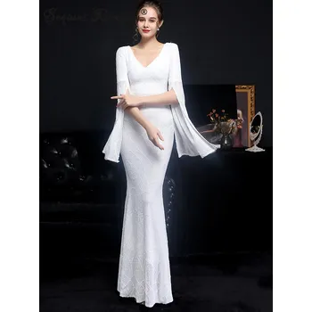 Dámské šaty Maxi párty šaty Sequins SQ808 Barva: Bílá, Velikost: XL