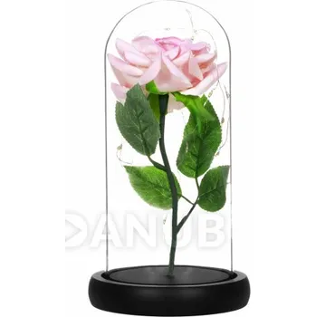 Lék na ženské potíže Věčná růže ve skle - Led - 22 cm - růžová/zelené listy