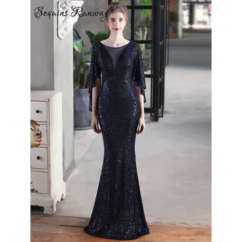 Dámské šaty Dlouhé klubové šaty Sequins SQ722 Barva: Tmavě Modrá, Velikost: M