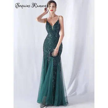 Dámské šaty Maxi plesové šaty Sequins SQ682 Barva: Zelená, Velikost: 2XL