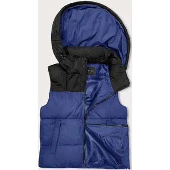 Dámská vesta Modro-černá krátká dámská vesta J.STYLE s kapucí (16M9112-184) odstíny modré L (40)