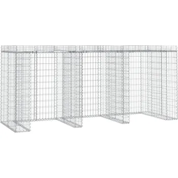 Přístřešek na popelnici Gabionová stěna na popelnice pozinkované železo 270 x 91 x 120 cm stříbrná