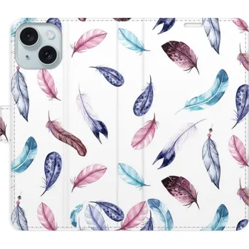 Pouzdro na mobilní telefon Flipové pouzdro iSaprio - Colorful Feathers - iPhone 15 Plus