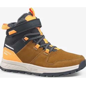 Pánská obuv QUECHUA Dětské zimní turistické nepromokavé kožené boty na suchý zip SH 500 vel.24-34 31 KAŠTANOVÁ|ORANŽOVÁ|ŠEDÁ