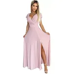 Numoco 411-6 CRYSTAL třpytivé dlouhé šaty s výstřihem - špinavě růžové S